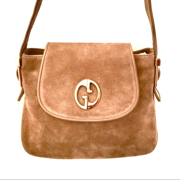 GUCCI Vintage 1970’s GG Tan Suede Leather Handbag - Picture 9 of 12